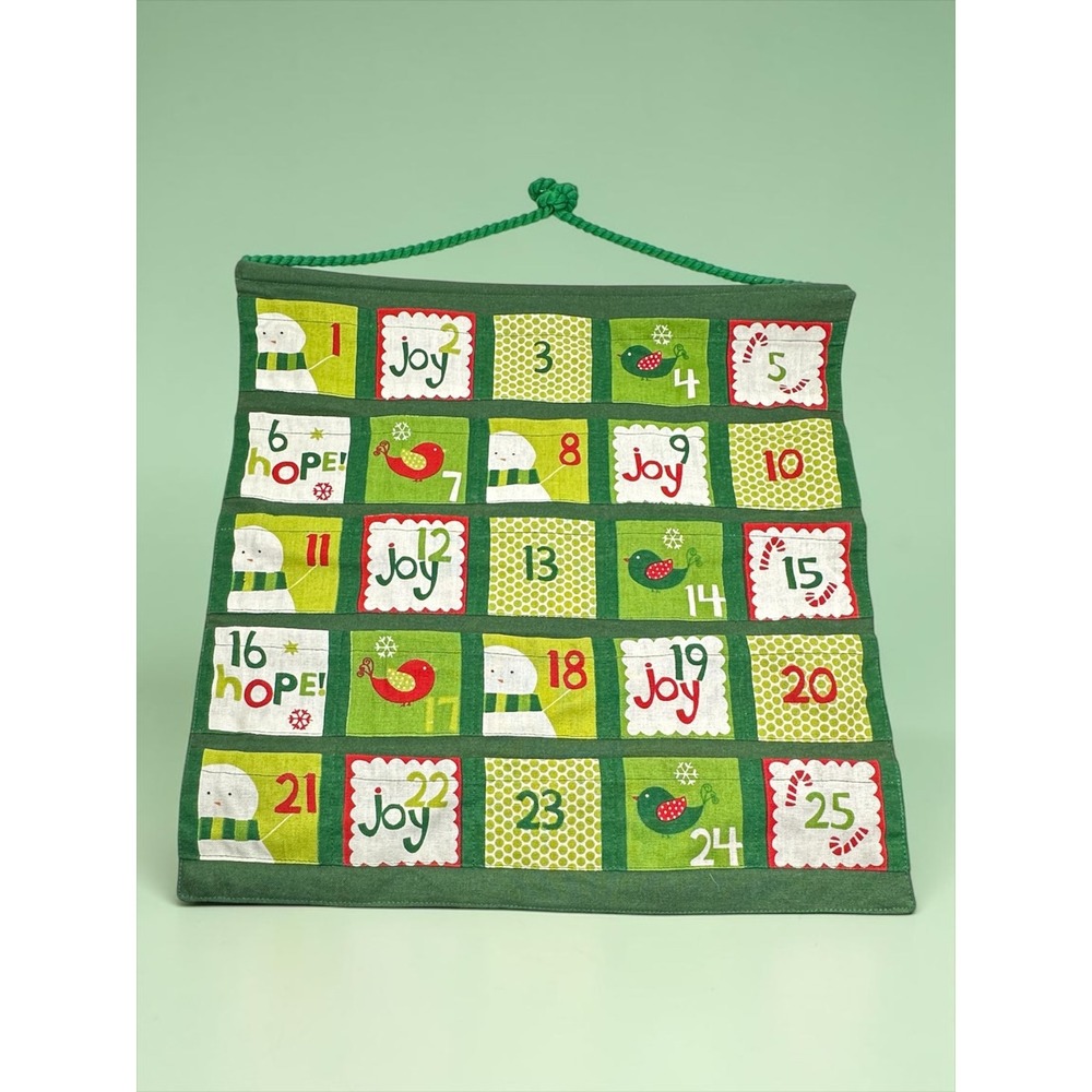 tag Advent Calendar Christmas Green 16x18 Cotton 25 Pockets Snowman